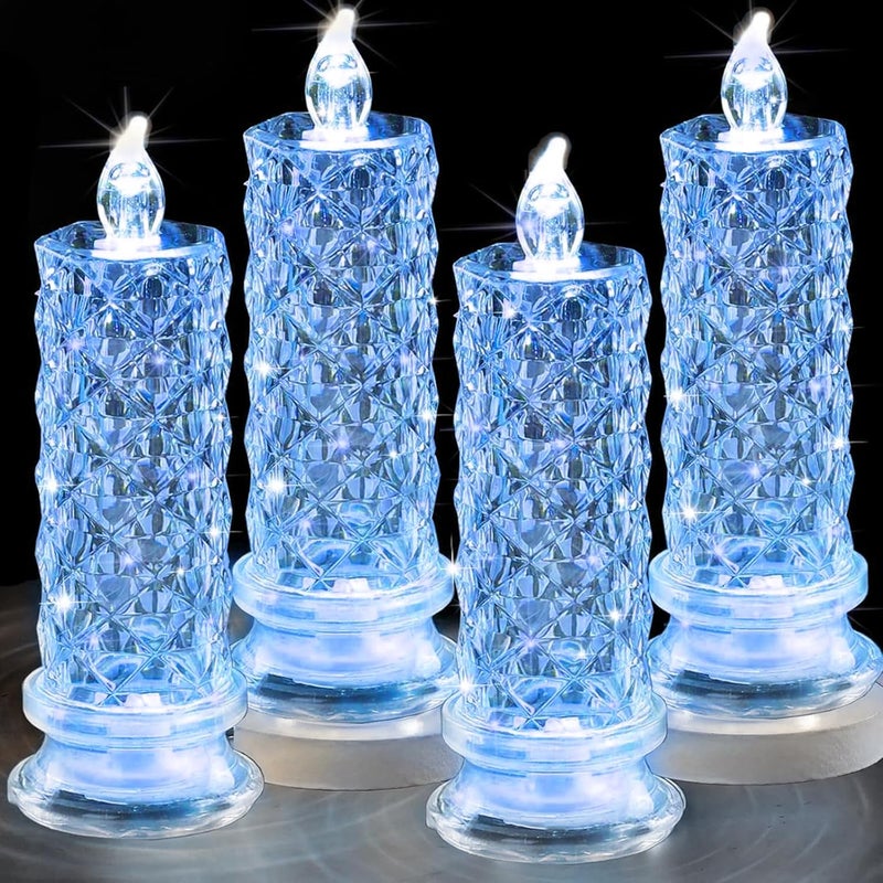 SupBri Store LED Candles, 4Pack Battery Operated Candles with Rose Light Halo, Romantic Flameless Pillar Candles for Valentines Halloween Decorations(Blue, D 2.5" x H 7.2") - Image 1